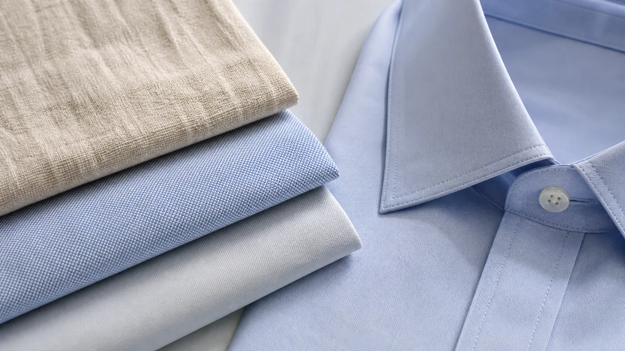 Linen, easy-care and Oxford shirt fabrics arranged with a workmanship worksheet