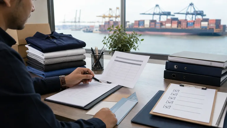 Illustrative shirt-export documents, labels and shipment records for a Saudi order