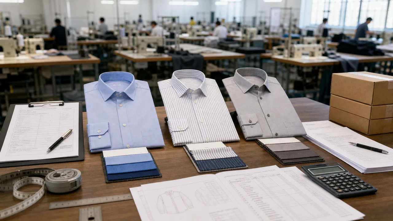 A shirt sourcing scorecard comparing Yiwu, Guangzhou and Changshu