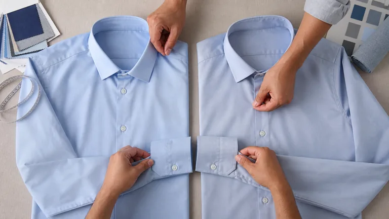 Approved shirt sample beside a bulk-production inspection checklist