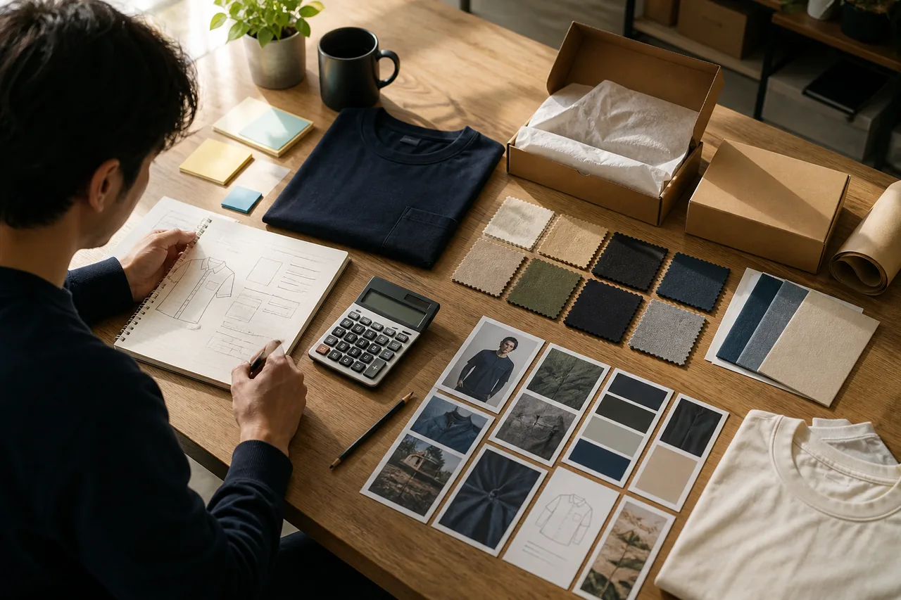 Shirt brand launch plan, fabric swatches and first-order budget notes