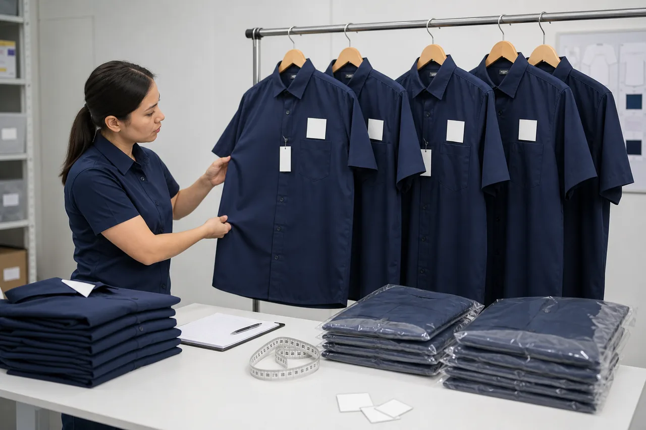 Corporate work shirts, logo artwork and a size-check worksheet