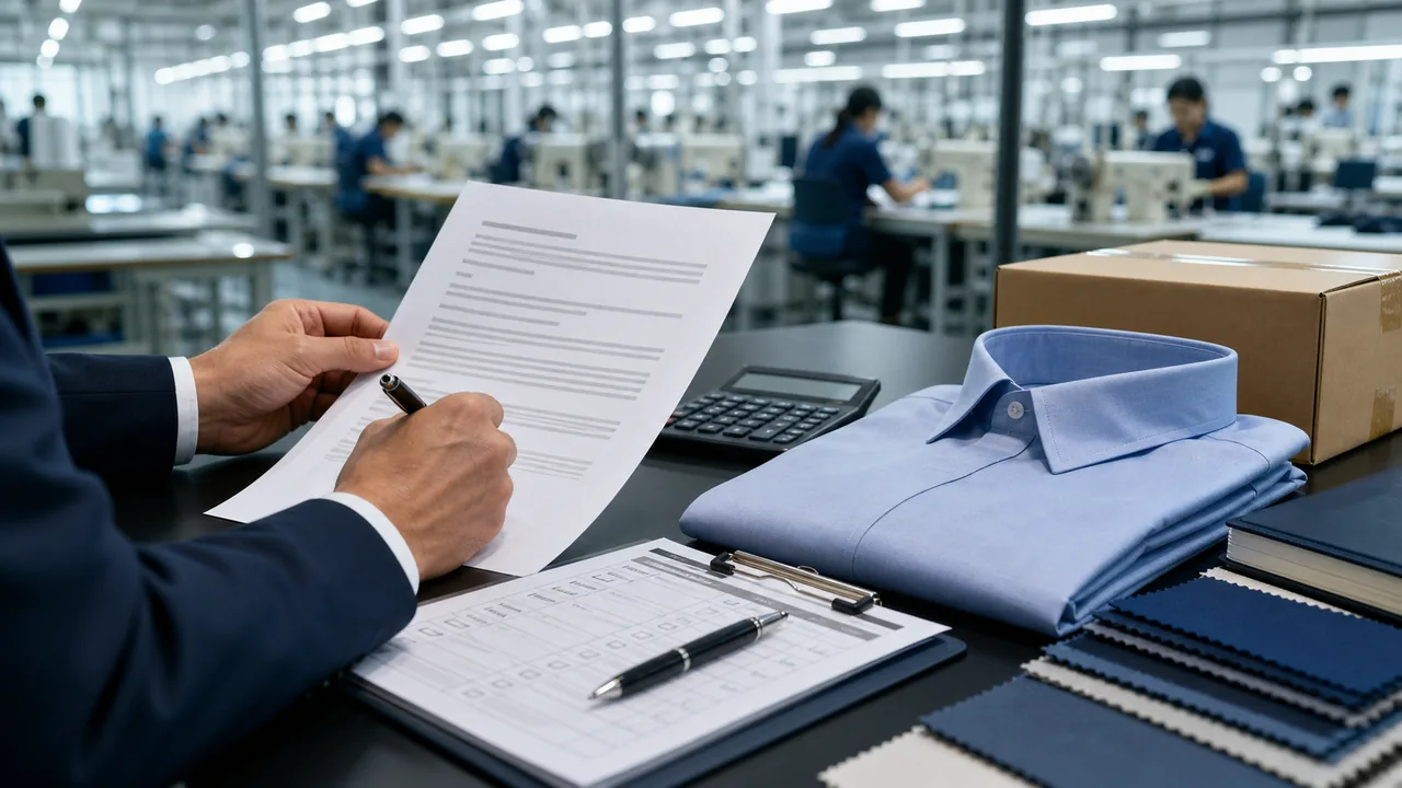Garment manufacturing contract, approved shirt sample and inspection checklist